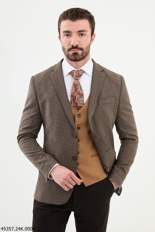 Lanor Brown Patterned Suit