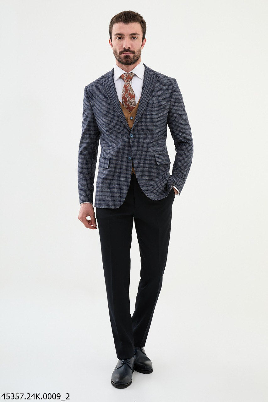 Lanor Navy Blue Patterned Suit