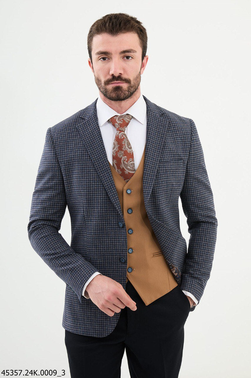 Lanor Navy Blue Patterned Suit