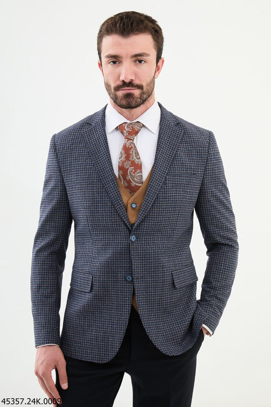 Lanor Navy Blue Patterned Suit