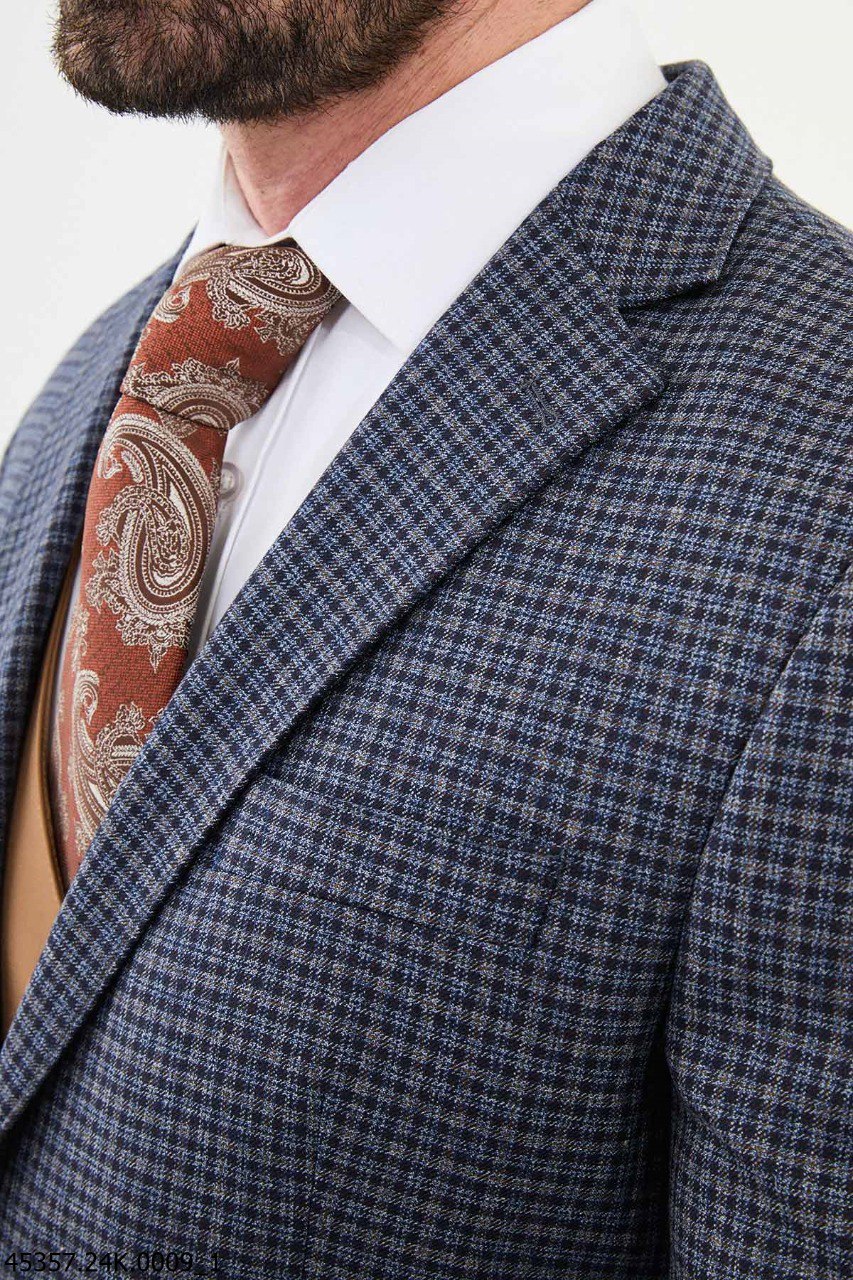 Lanor Navy Blue Patterned Suit