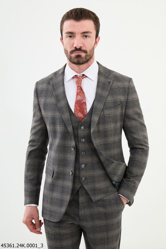 Martin Dark Beige Plaid Suit