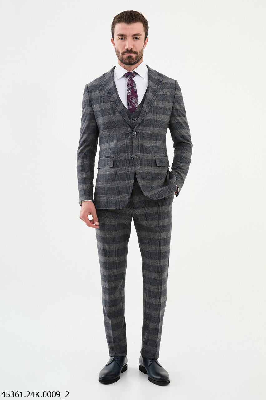 Martin Navy Blue & Gray Plaid Suit