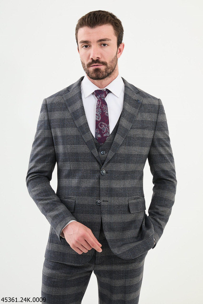 Martin Navy Blue & Gray Plaid Suit