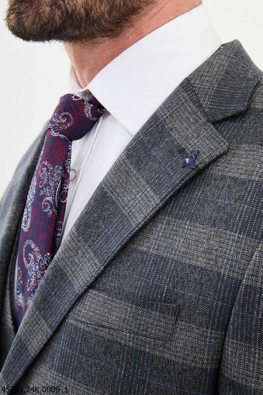 Martin Navy Blue & Gray Plaid Suit