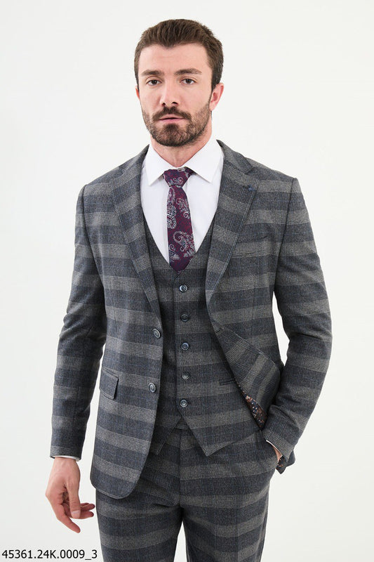 Martin Navy Blue & Gray Plaid Suit