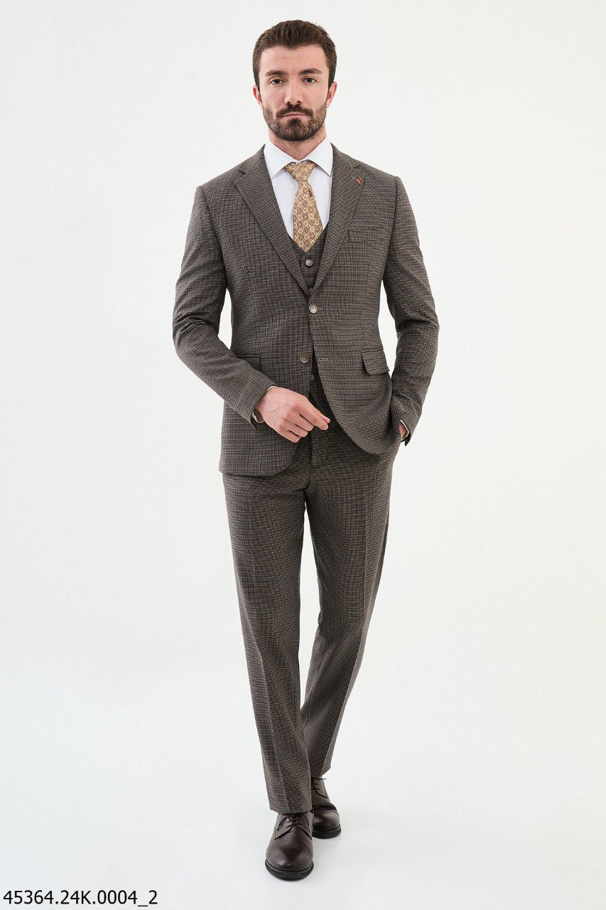 Saron Khaki & Blue Patterned Suit