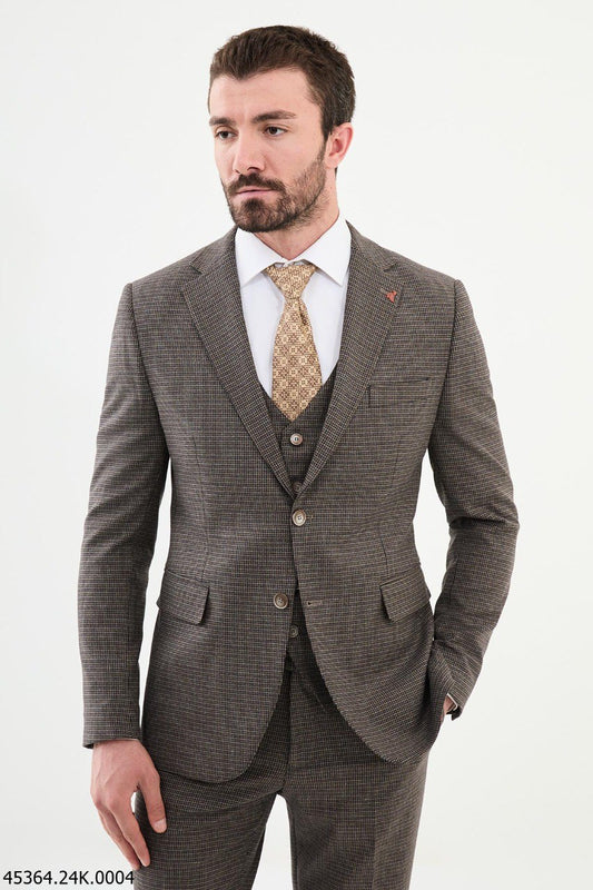 Saron Khaki & Blue Patterned Suit