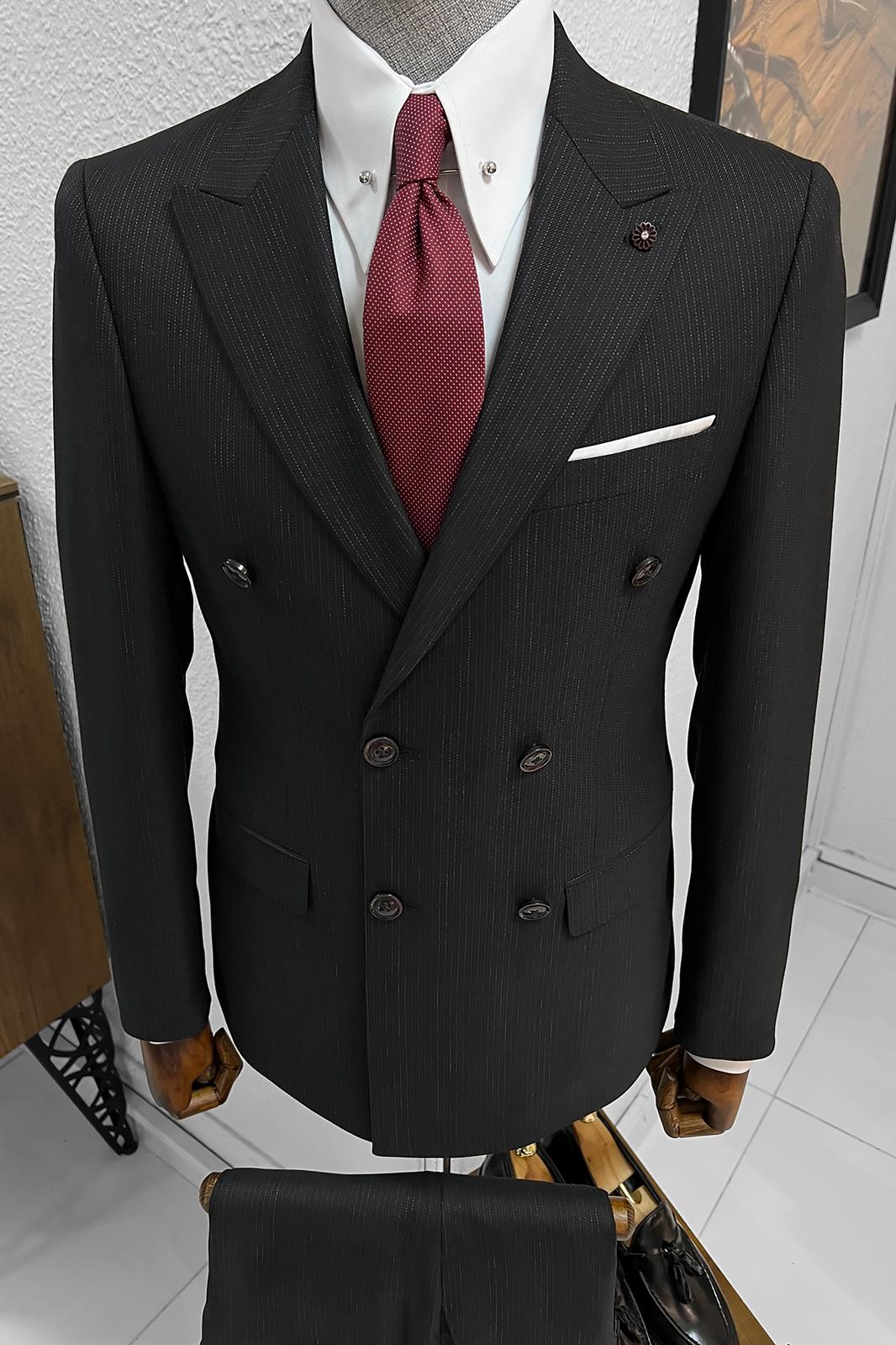 Ebba Black Striped Double Breasted Slim Fit Suit