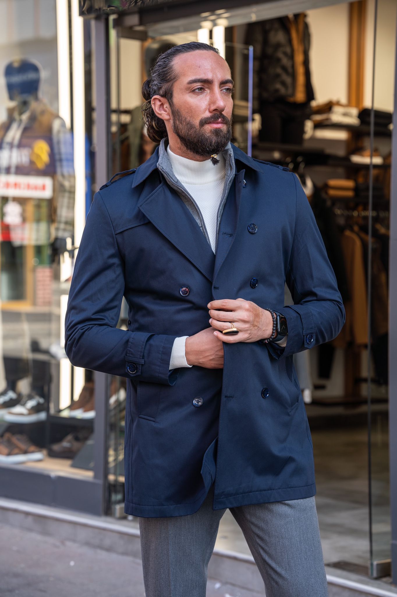 Randall Navy Blue Trench Coat