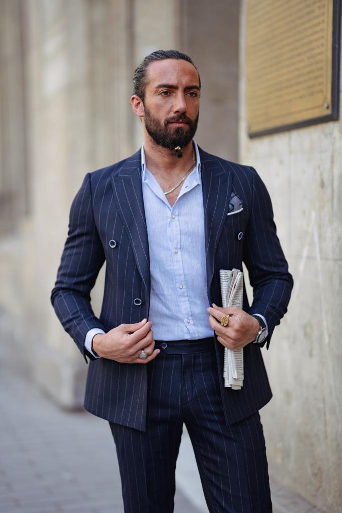 Verona Navy Blue Striped Double Breasted Suit