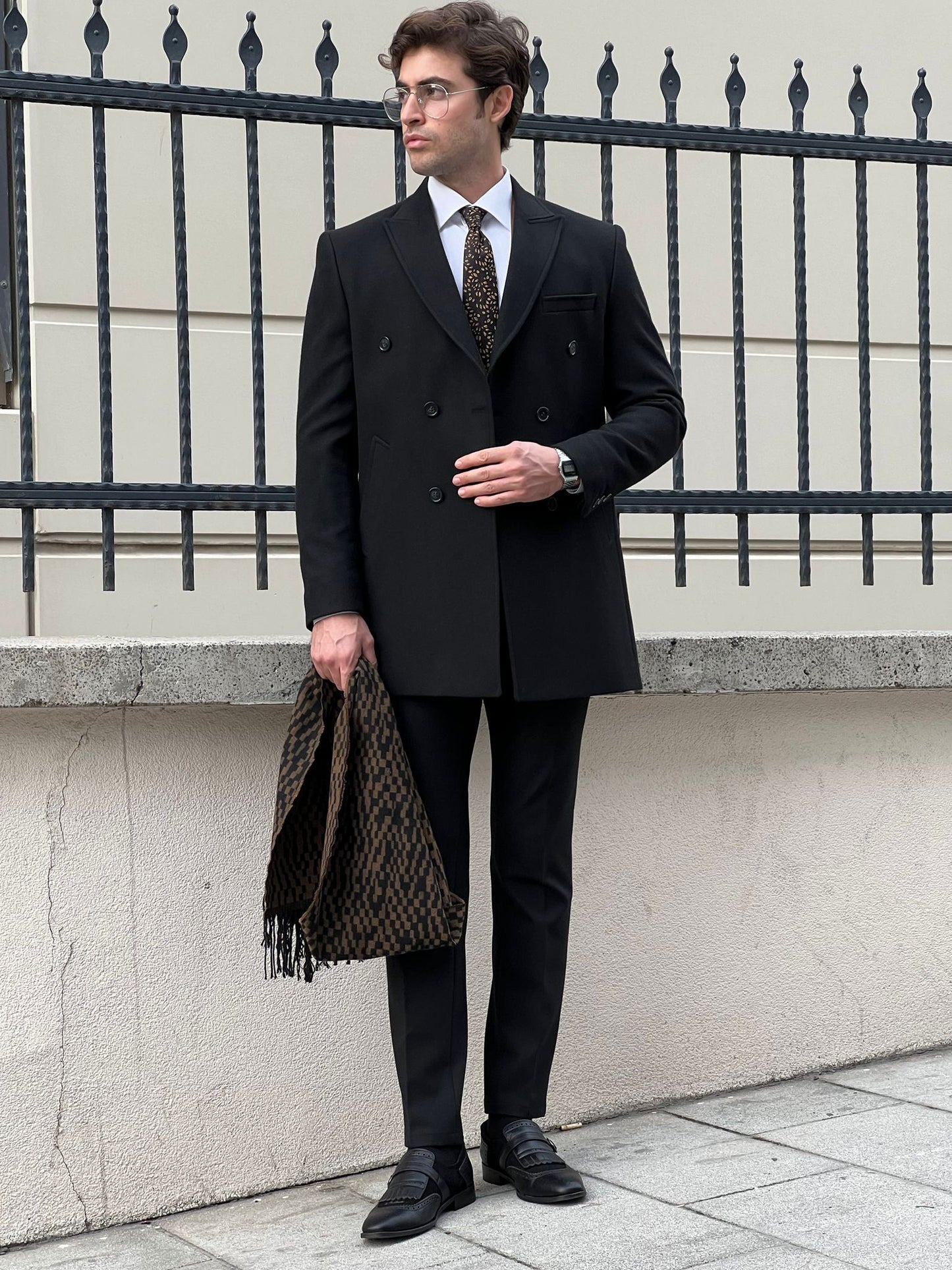 Rick Black Double-Breasted Wool Coat