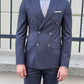 Conan Navy Blue Striped Double-Breasted Wool Suit