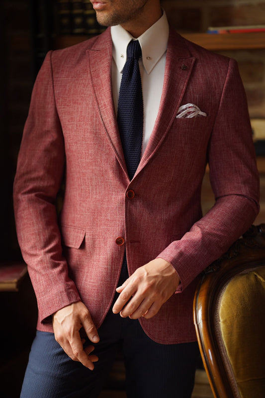 Swaxon Claret Red Self-Patterned Slim Fit Blazer