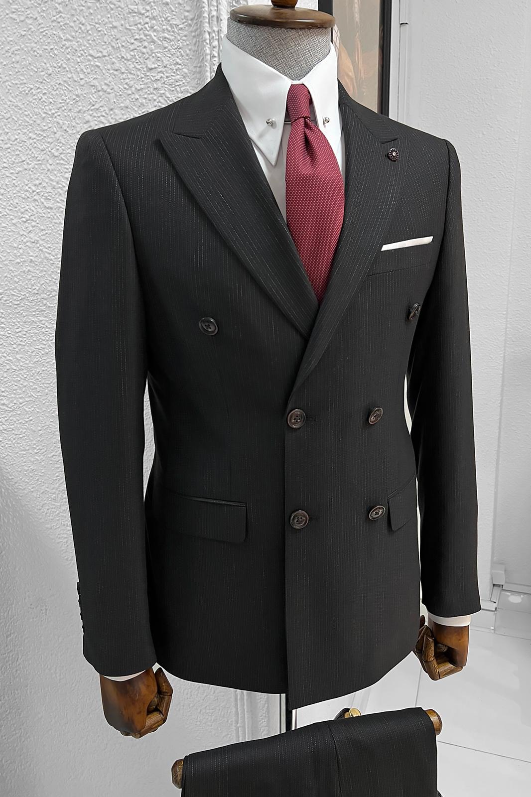 Ebba Black Striped Double Breasted Slim Fit Suit