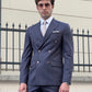 Conan Navy Blue Striped Double-Breasted Wool Suit