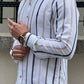 Axim Striped Slim Fit Shirt (White & Navy Blue)