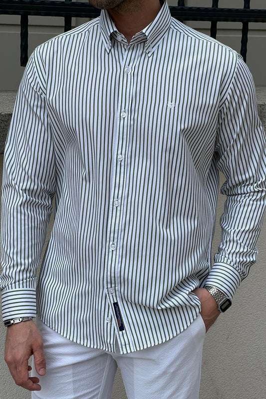 Constantine Striped Slim Fit Shirt (White & Green)