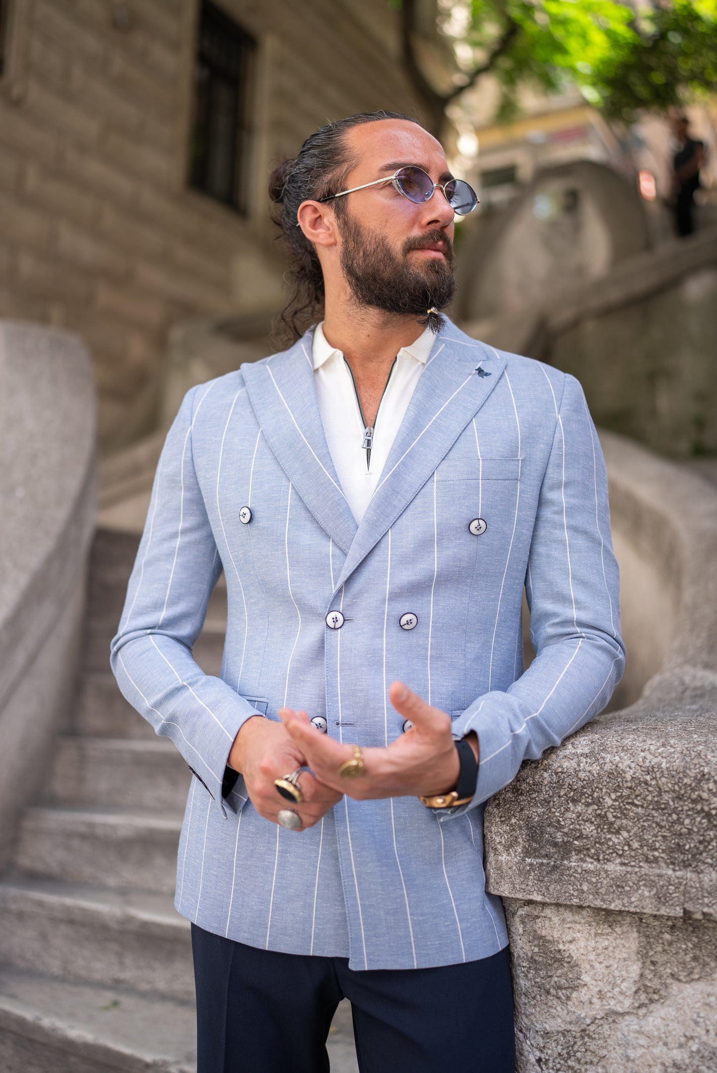 Rondo Blue Striped Double Breasted Blazer