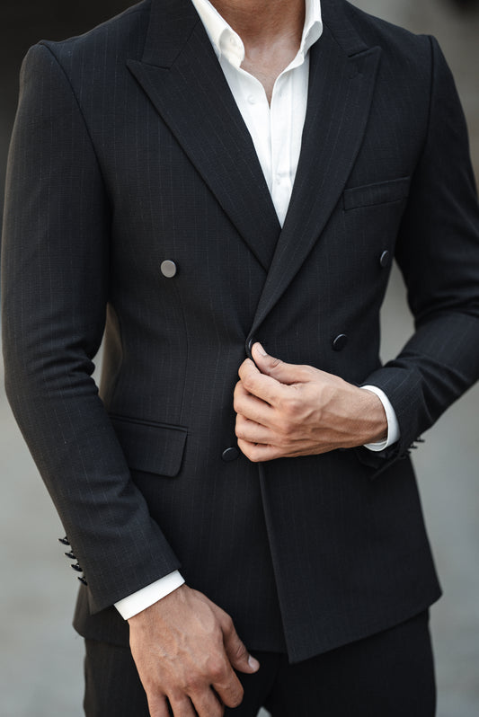 Lewis Navy Blue Striped Double Breasted Suit