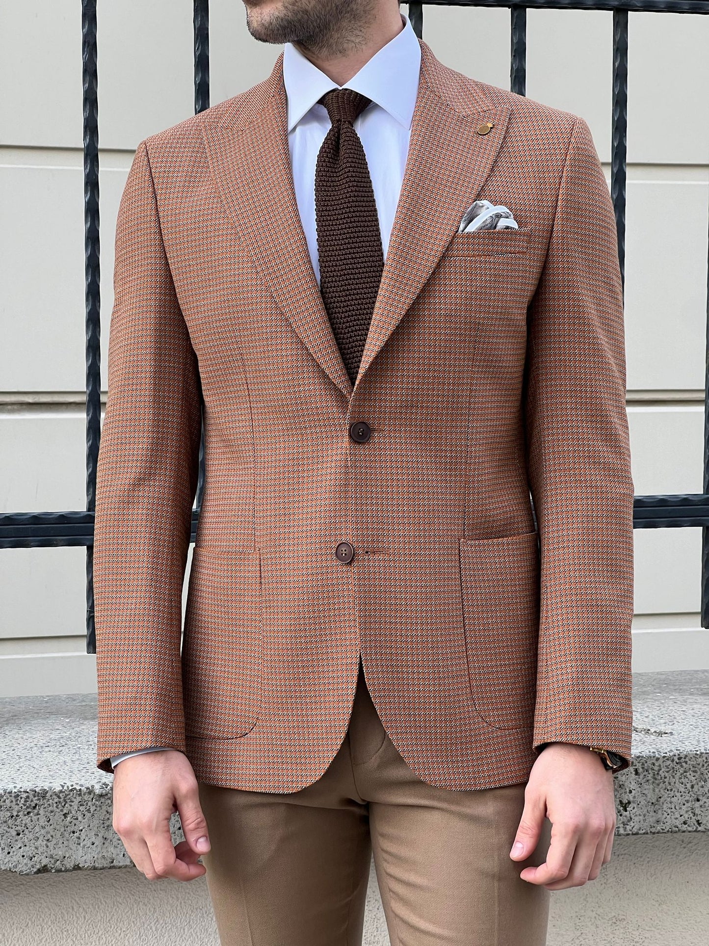 Samuel Camel Houndstooth Wool Blazer