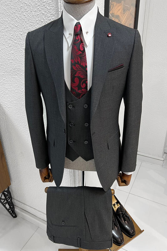 Selma Anthracite Patterned Slim Fit Suit