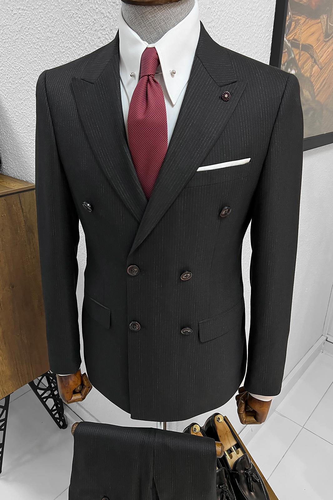 Ebba Black Striped Double Breasted Slim Fit Suit