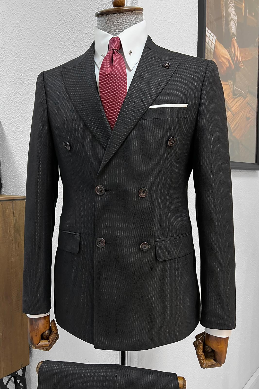 Ebba Black Striped Double Breasted Slim Fit Suit