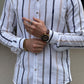 Axim Striped Slim Fit Shirt (White & Navy Blue)