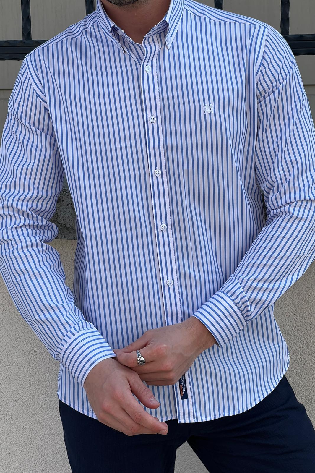 Constantine Striped Slim Fit Shirt (White & Blue)