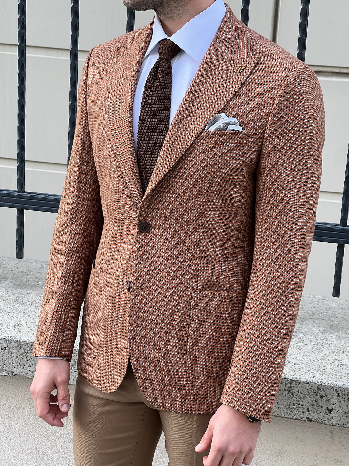 Samuel Camel Houndstooth Wool Blazer