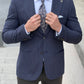 Samuel Navy Blue Houndstooth Wool Blazer