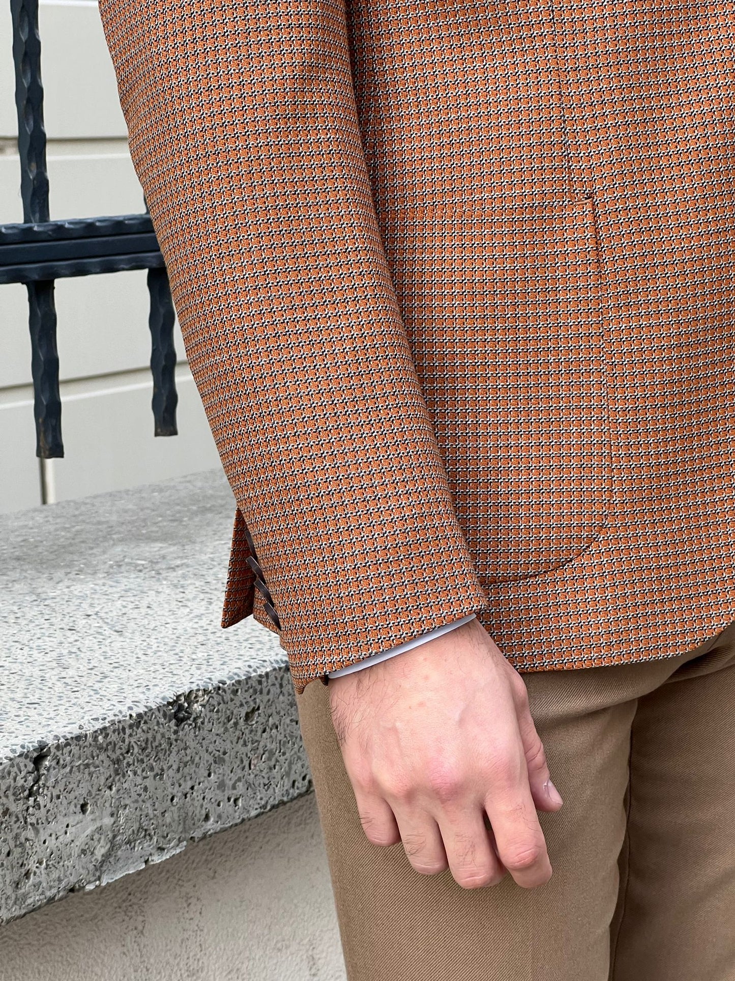 Samuel Camel Houndstooth Wool Blazer