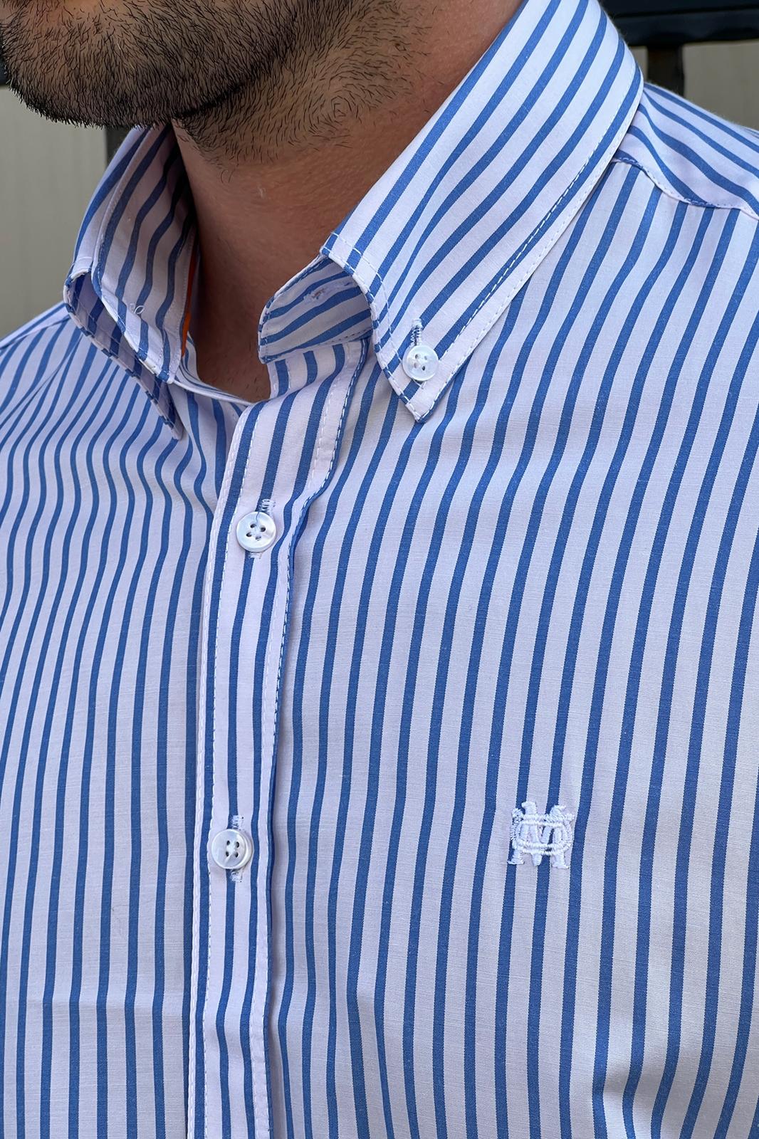 Constantine Striped Slim Fit Shirt (White & Blue)