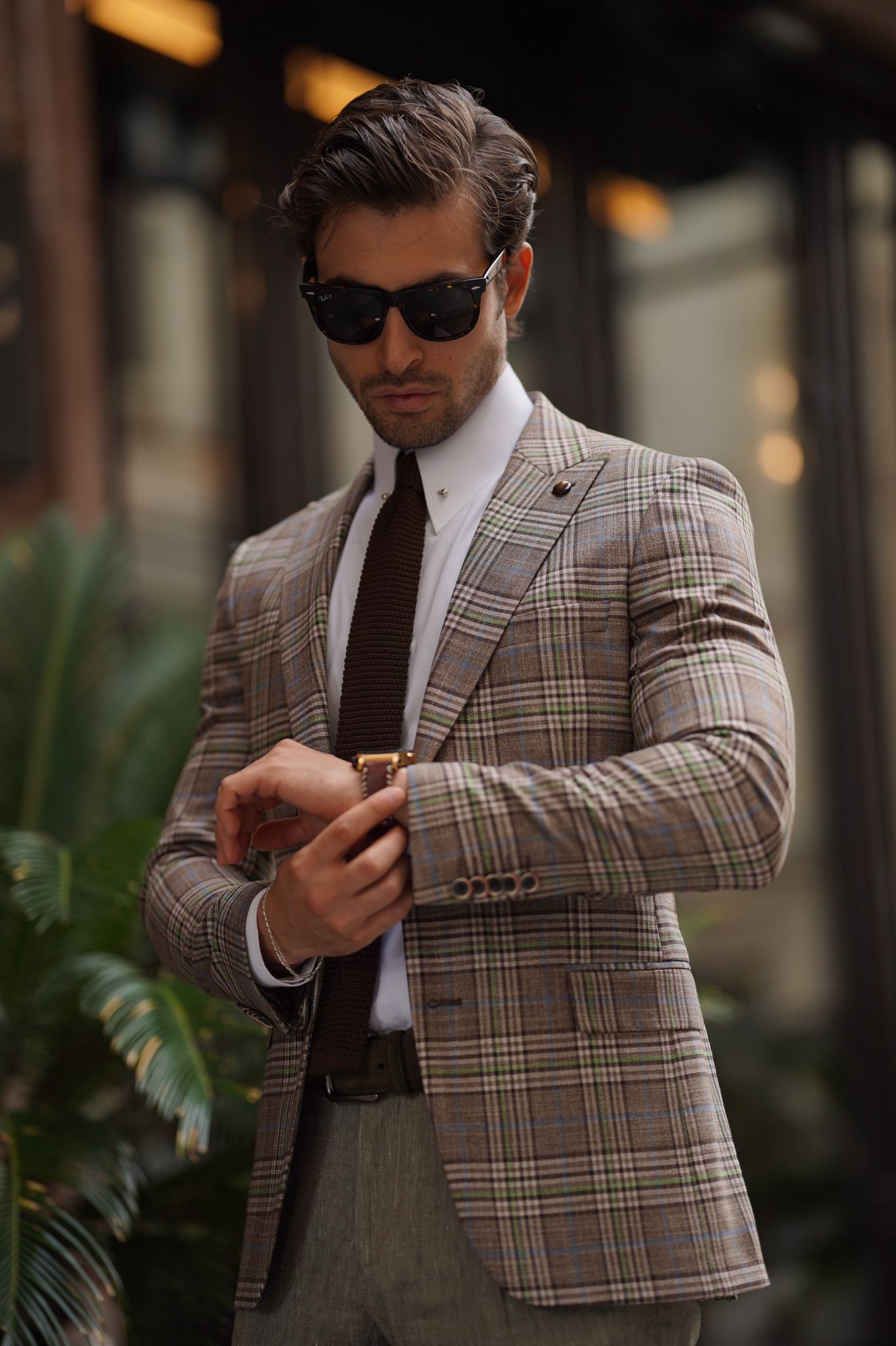 Rava Beige Plaid Slim Fit Blazer