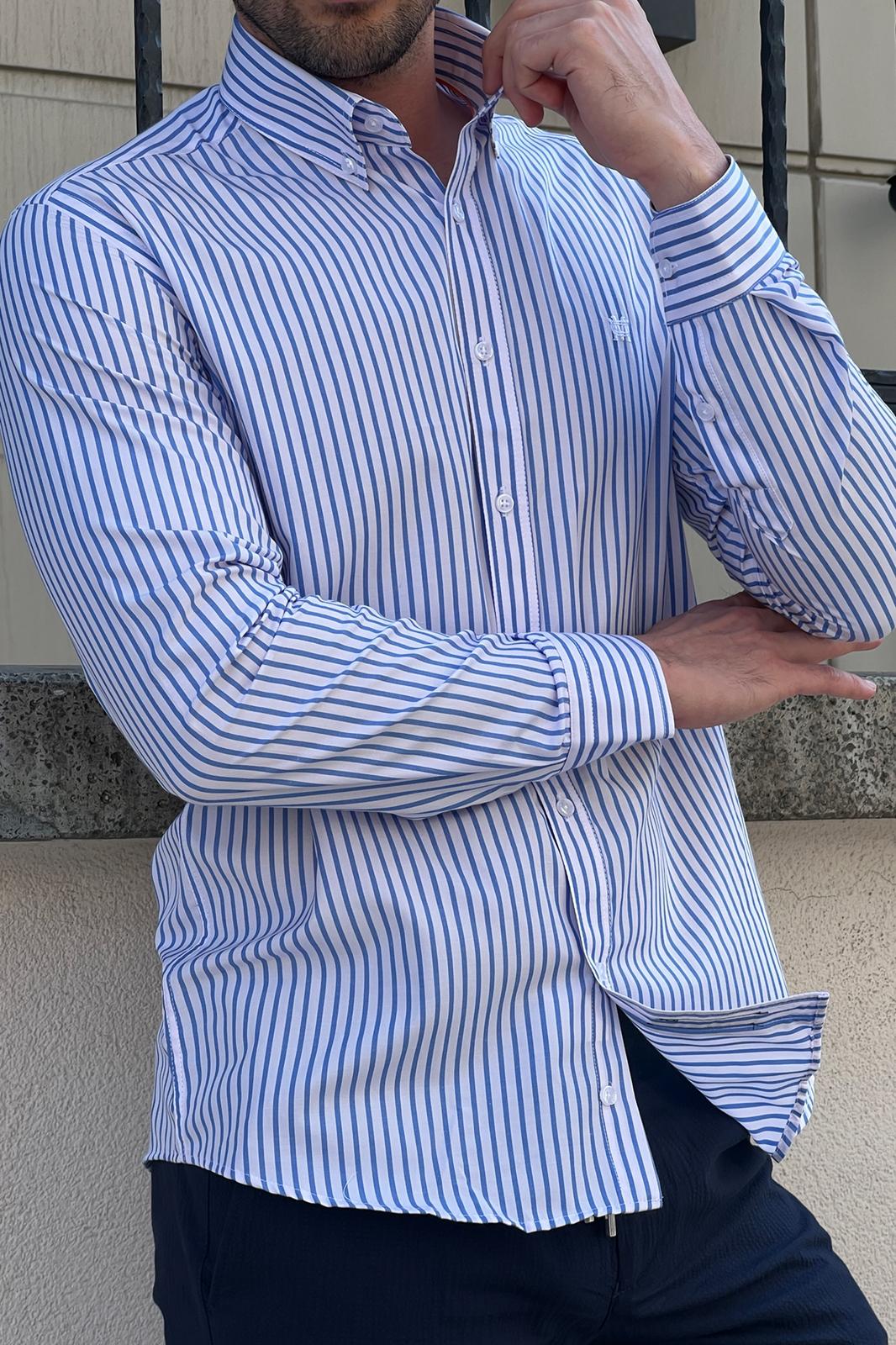 Constantine Striped Slim Fit Shirt (White & Blue)