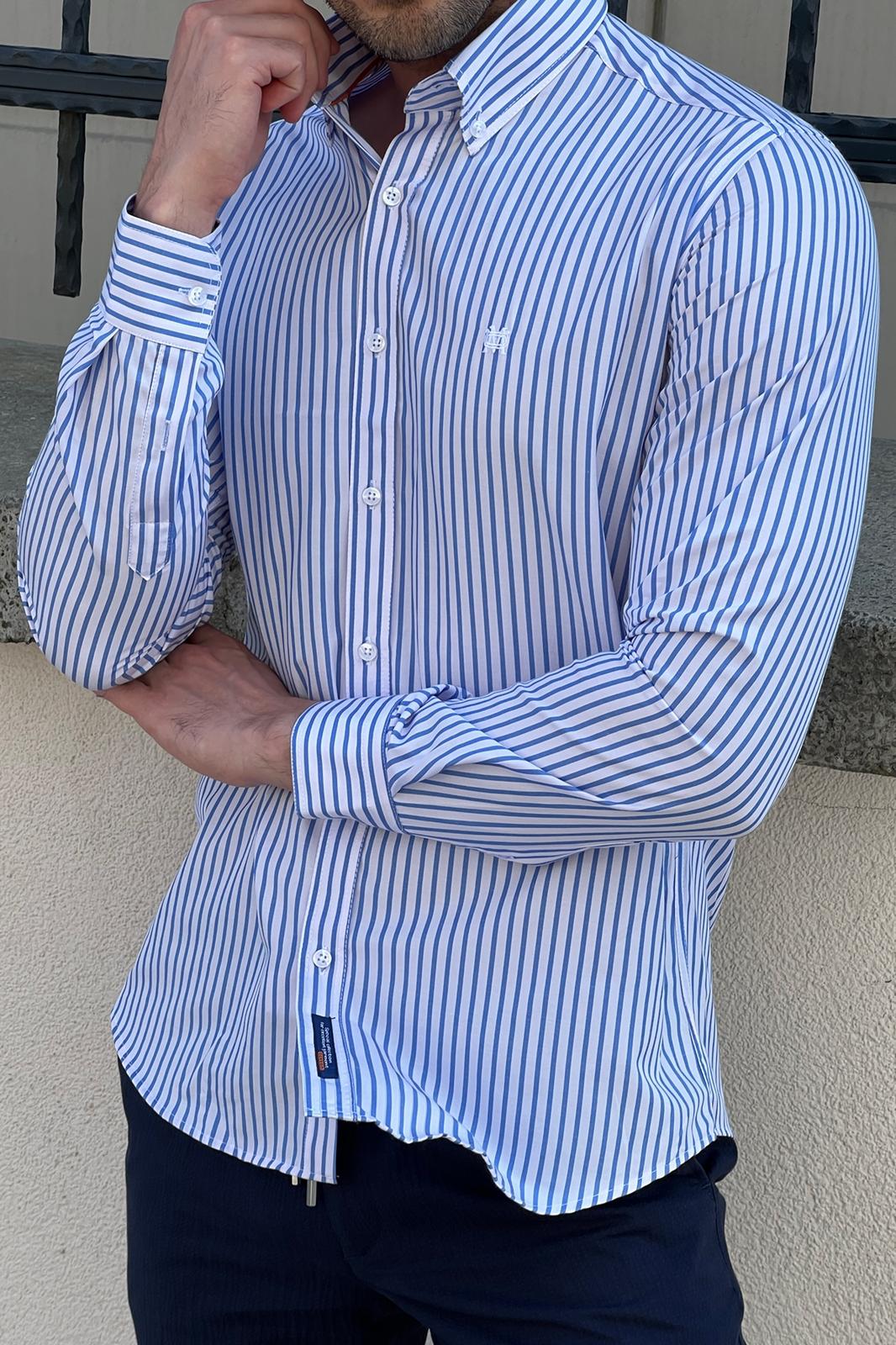 Constantine Striped Slim Fit Shirt (White & Blue)