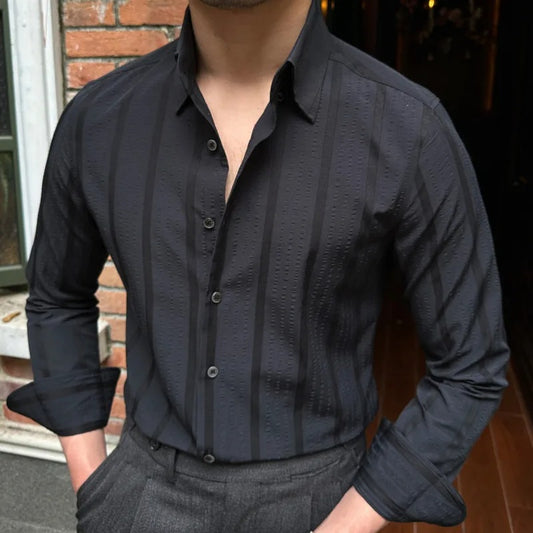 Medina Black Striped Slim Fit Shirt