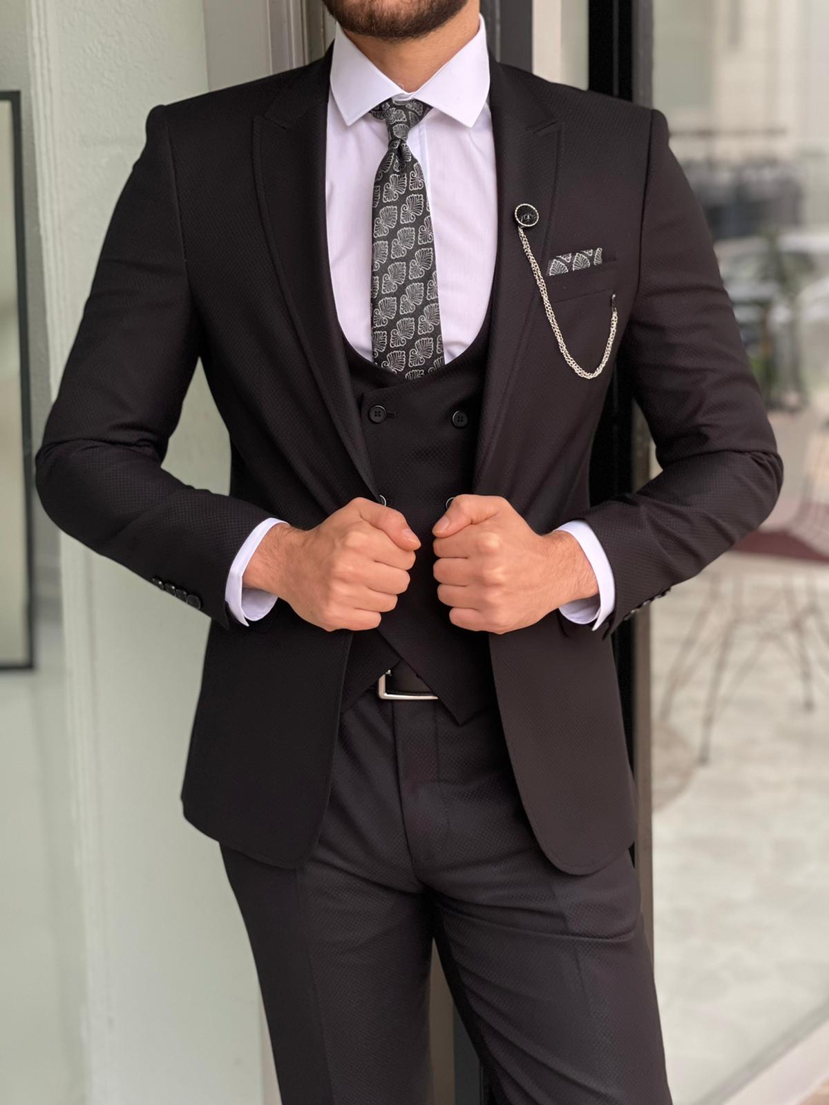 Dawson Black Patterned Slim Fit Suit