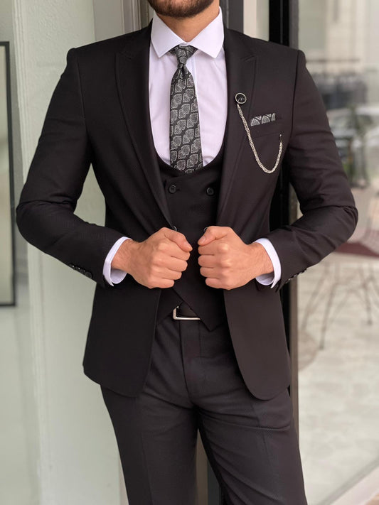 Dawson Black Patterned Slim Fit Suit