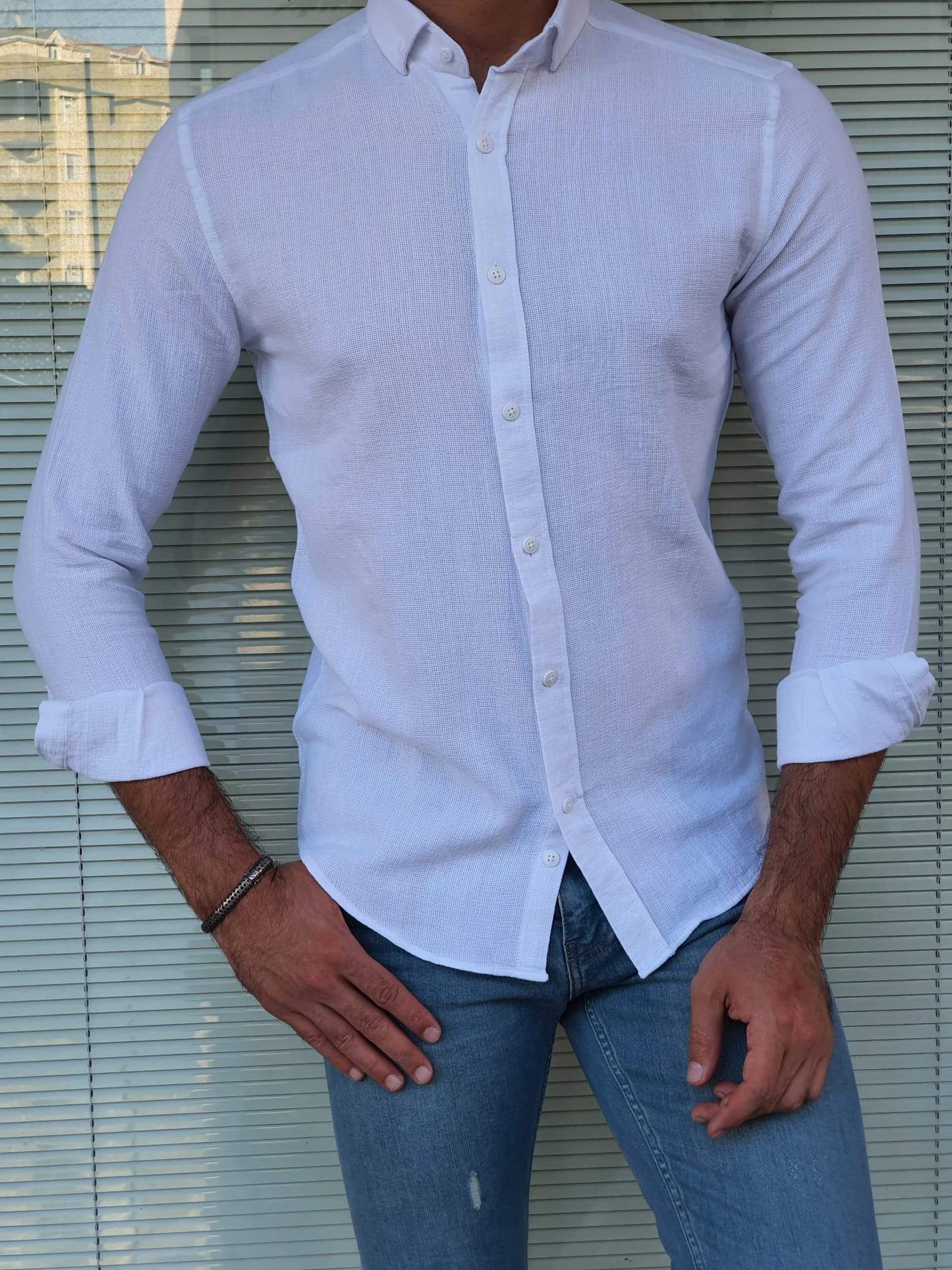 Chester White Patterned Slim Fit Shirt