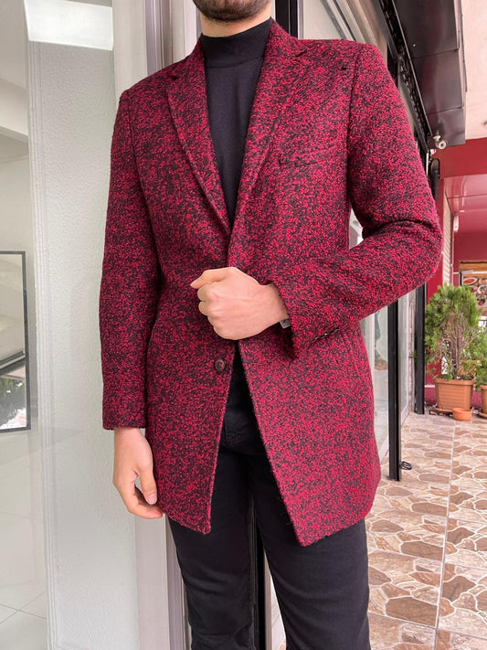 Carrara Claret Red Patterned Slim Fit Coat