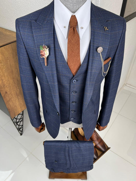 Trenton Navy Blue Plaid Slim Fit Suit