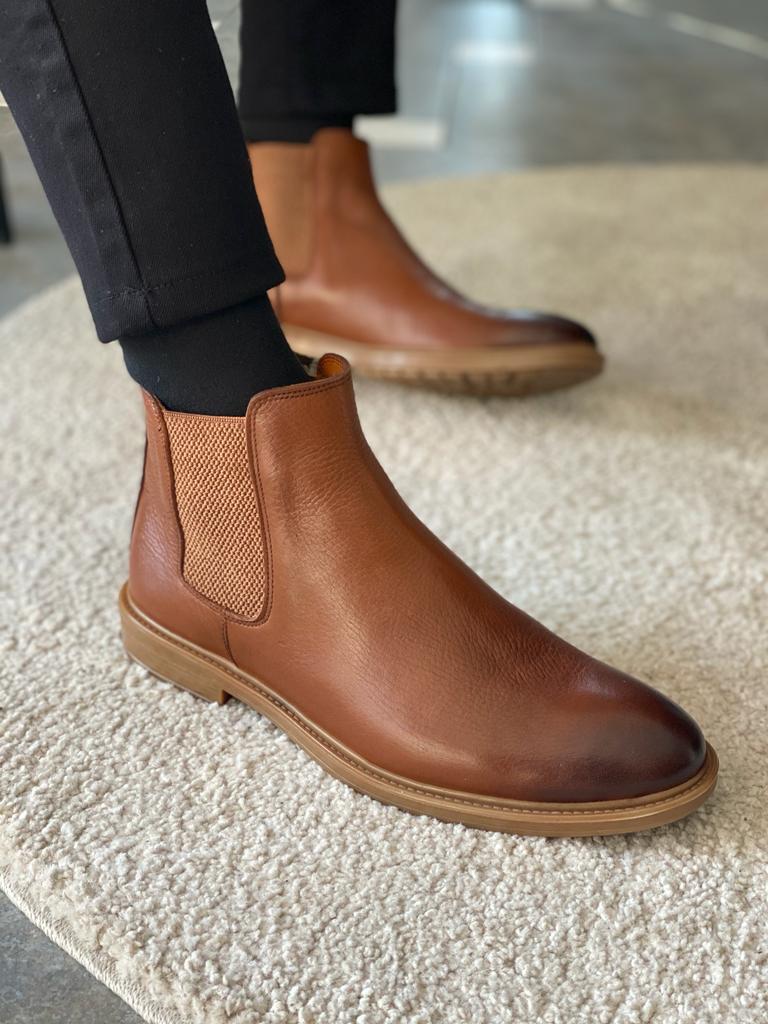 Dallas Camel Leather Chelsea Boots