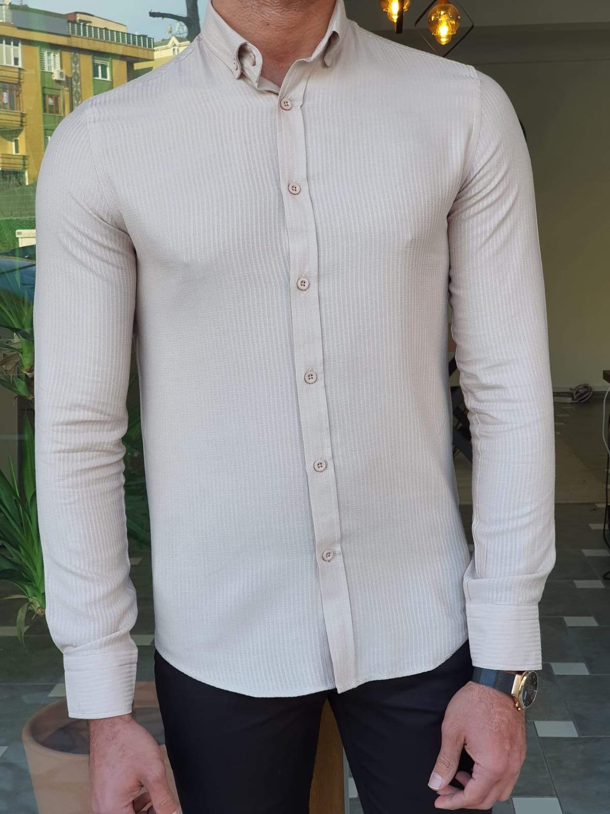 Galla Beige Striped Shirt