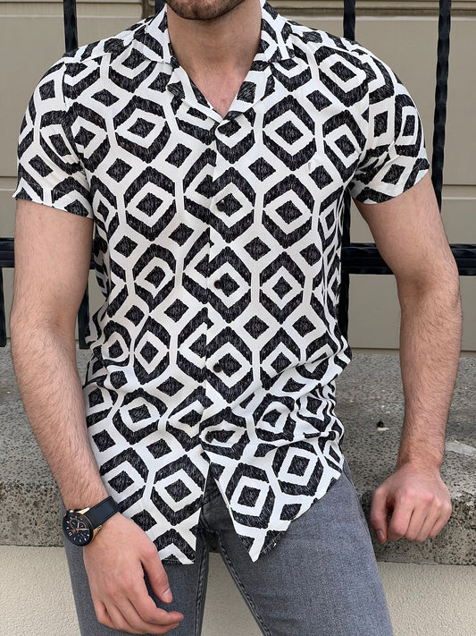 Isaac White Patterned Short Sleeve Shirt