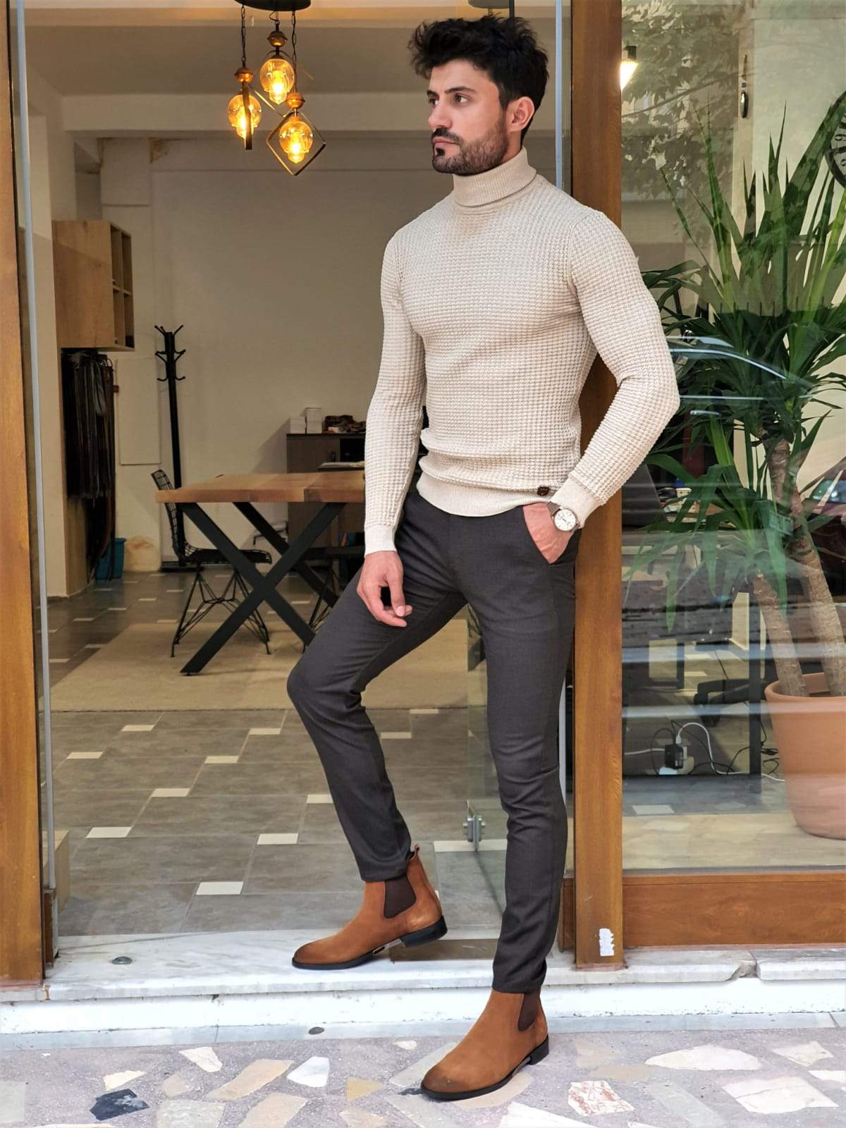 Lucca Beige Turtleneck Knitwear