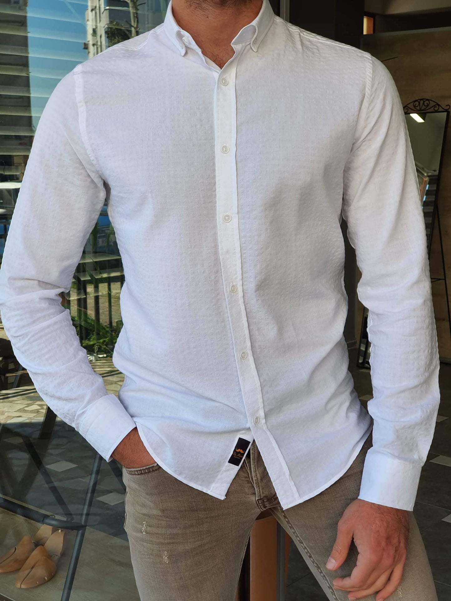 Catania White Patterned Slim Fit Shirt