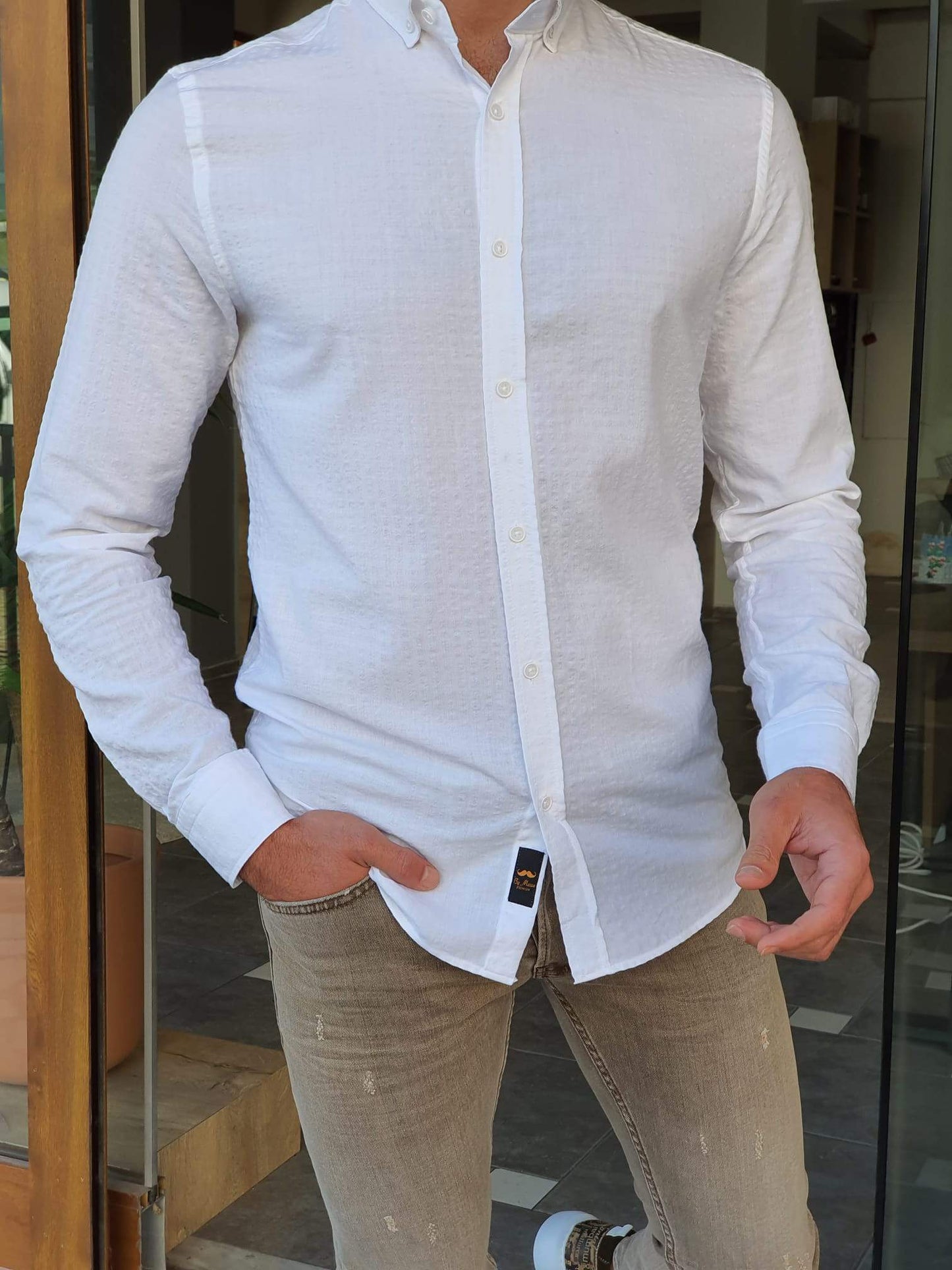 Catania White Patterned Slim Fit Shirt