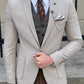 David Beige Self-Patterned Slim Fit Blazer
